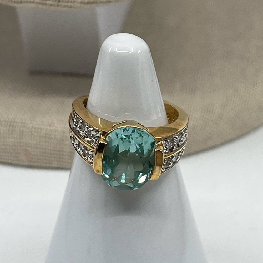 Vintage 925 Gold Over Sterling Silver Green Gemstone Ring, Size 4.75 - Picture 7 of 17
